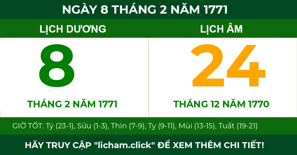 lịch âm ngày 8 tháng 2 năm 1771