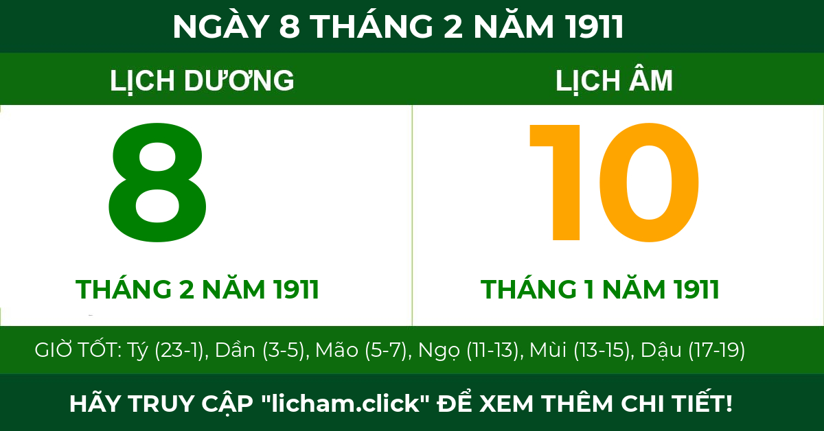 lịch âm ngày 8 tháng 2 năm 1911