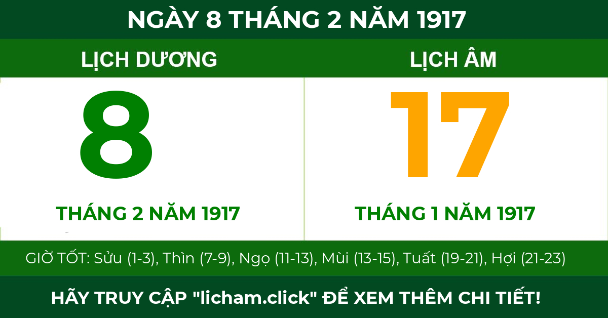lịch âm ngày 8 tháng 2 năm 1917