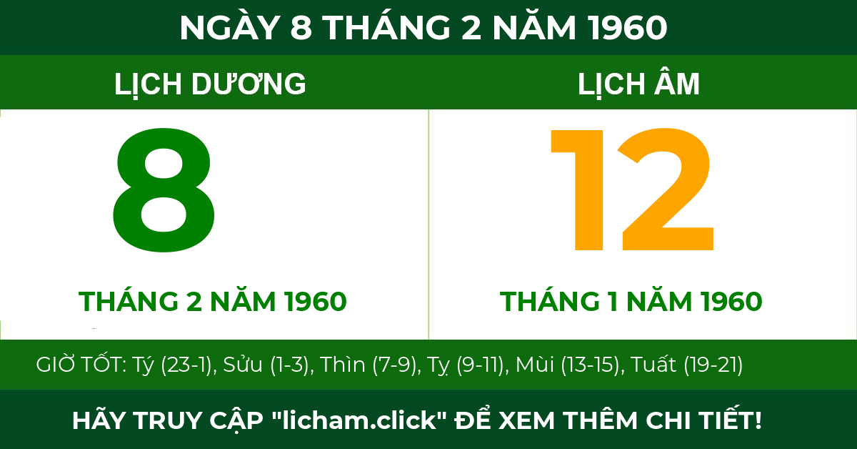 lịch âm ngày 8 tháng 2 năm 1960