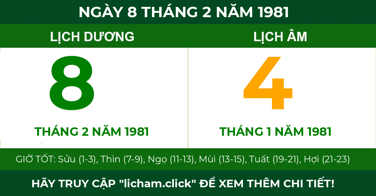 lịch âm ngày 8 tháng 2 năm 1981
