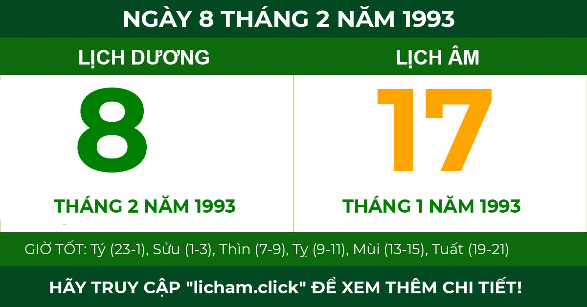 lịch âm ngày 8 tháng 2 năm 1993