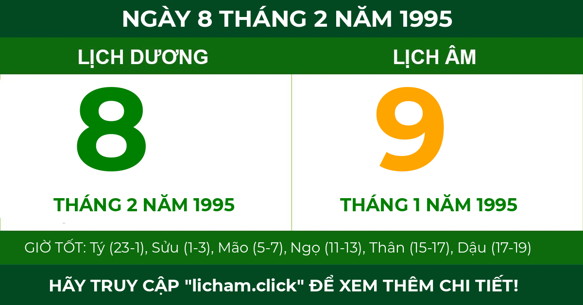 lịch âm ngày 8 tháng 2 năm 1995