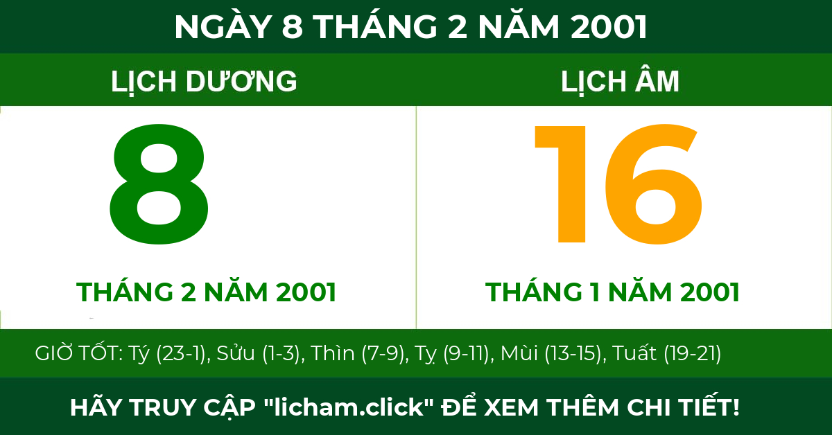 lịch âm ngày 8 tháng 2 năm 2001