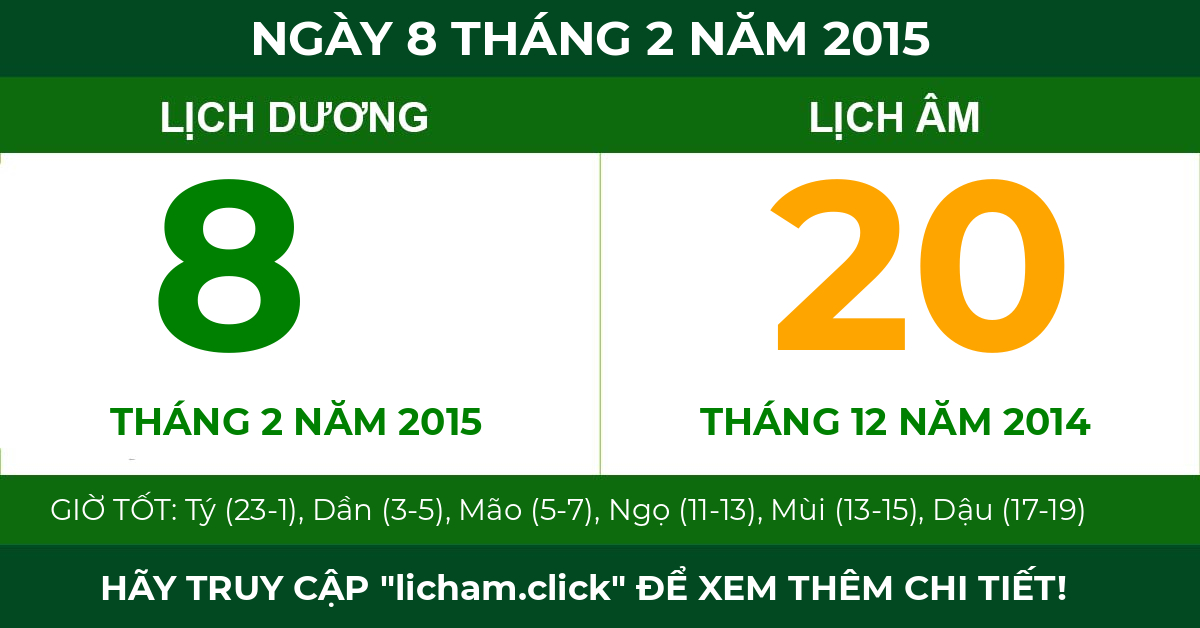lịch âm ngày 8 tháng 2 năm 2015