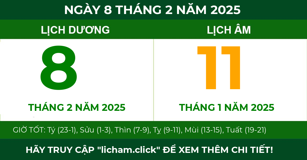 lịch âm ngày 8 tháng 2 năm 2025