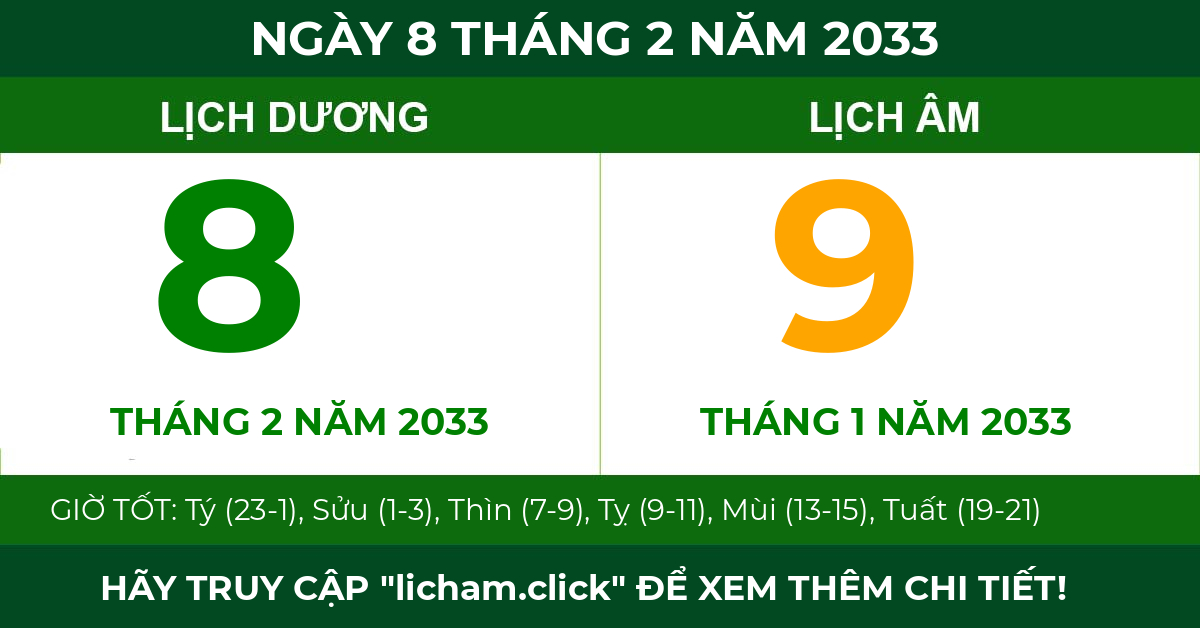 lịch âm ngày 8 tháng 2 năm 2033