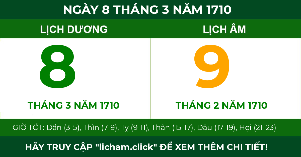 lịch âm ngày 8 tháng 3 năm 1710