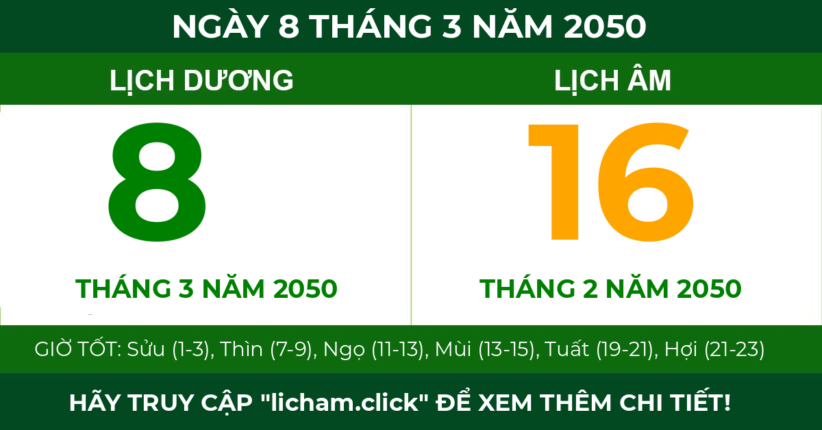 lịch âm ngày 8 tháng 3 năm 2050