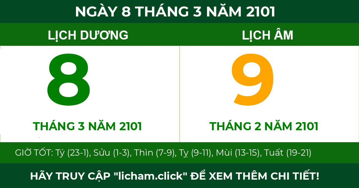 lịch âm ngày 8 tháng 3 năm 2101