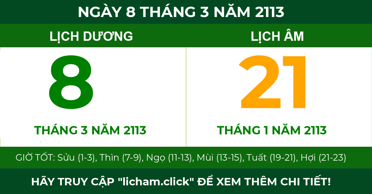 lịch âm ngày 8 tháng 3 năm 2113