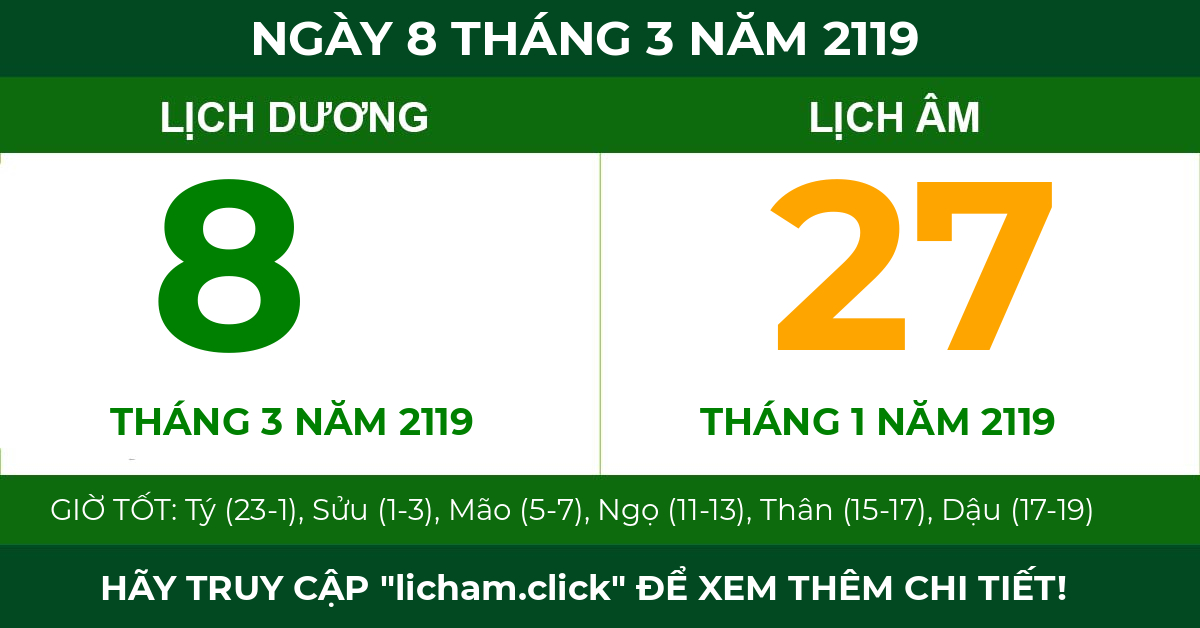 lịch âm ngày 8 tháng 3 năm 2119