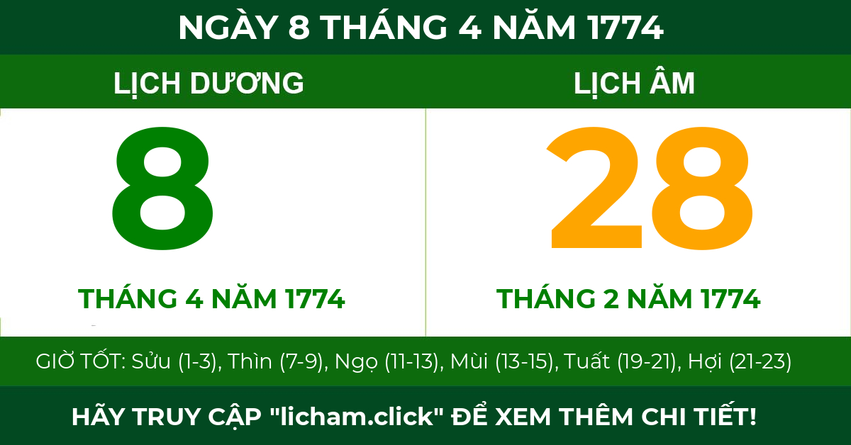 lịch âm ngày 8 tháng 4 năm 1774