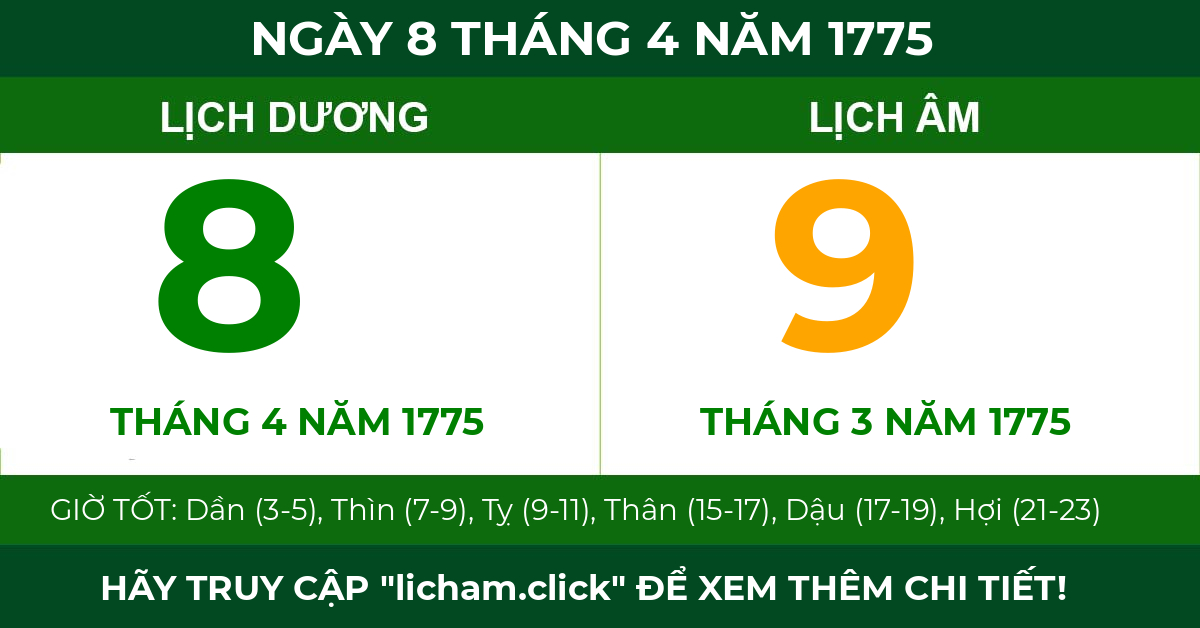 lịch âm ngày 8 tháng 4 năm 1775