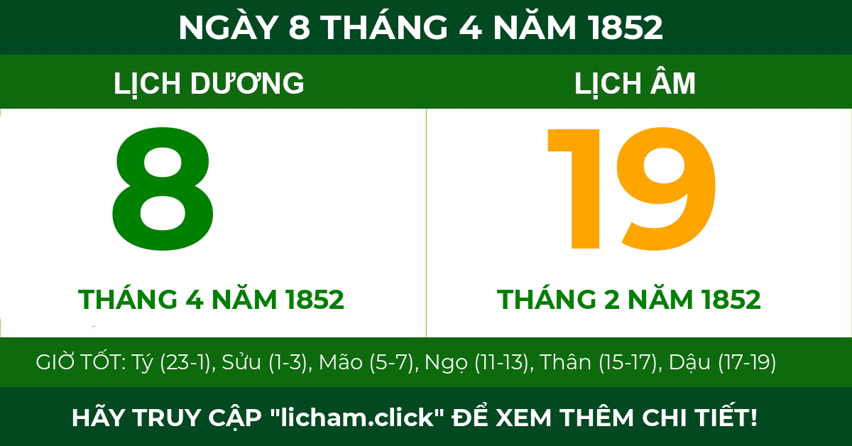 lịch âm ngày 8 tháng 4 năm 1852
