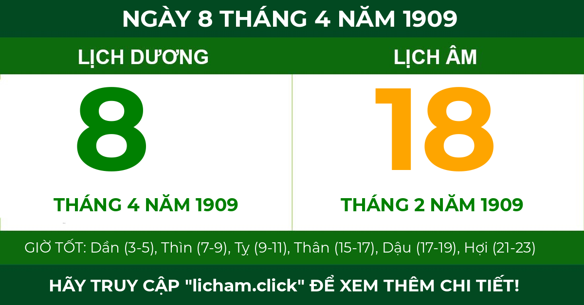 lịch âm ngày 8 tháng 4 năm 1909