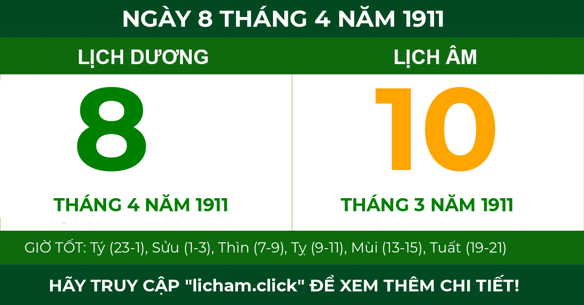 lịch âm ngày 8 tháng 4 năm 1911