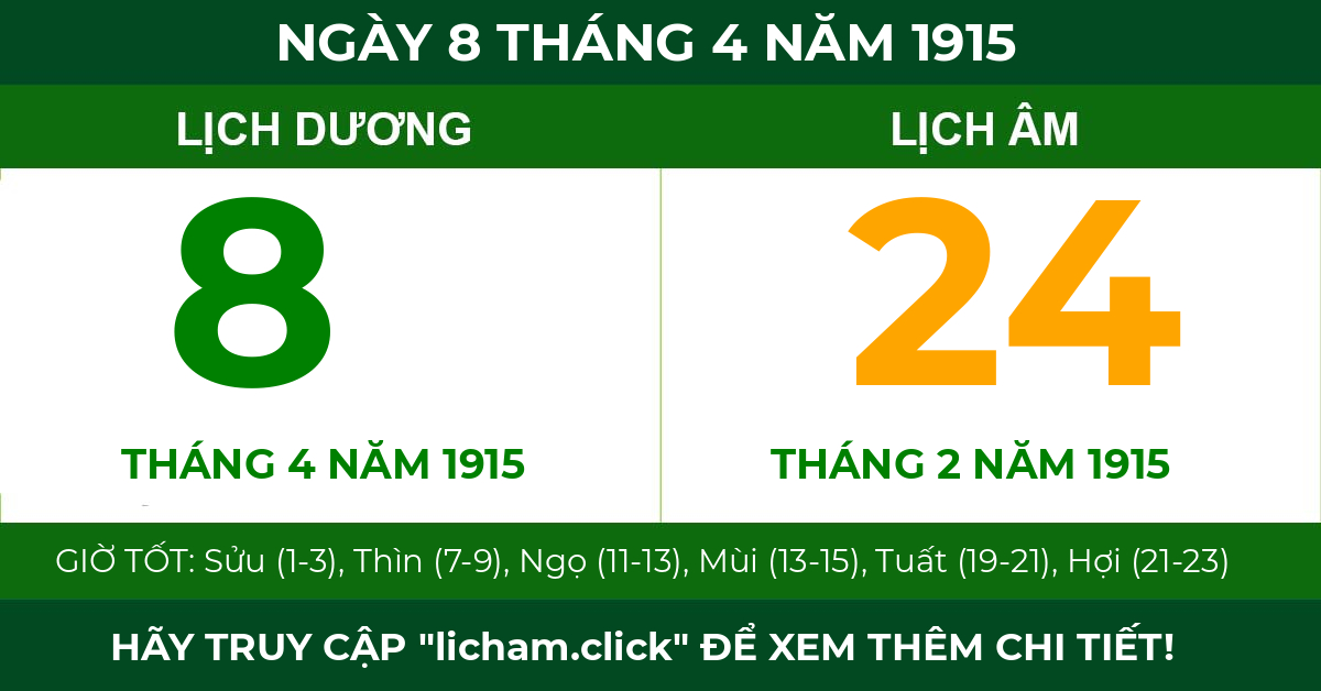 lịch âm ngày 8 tháng 4 năm 1915