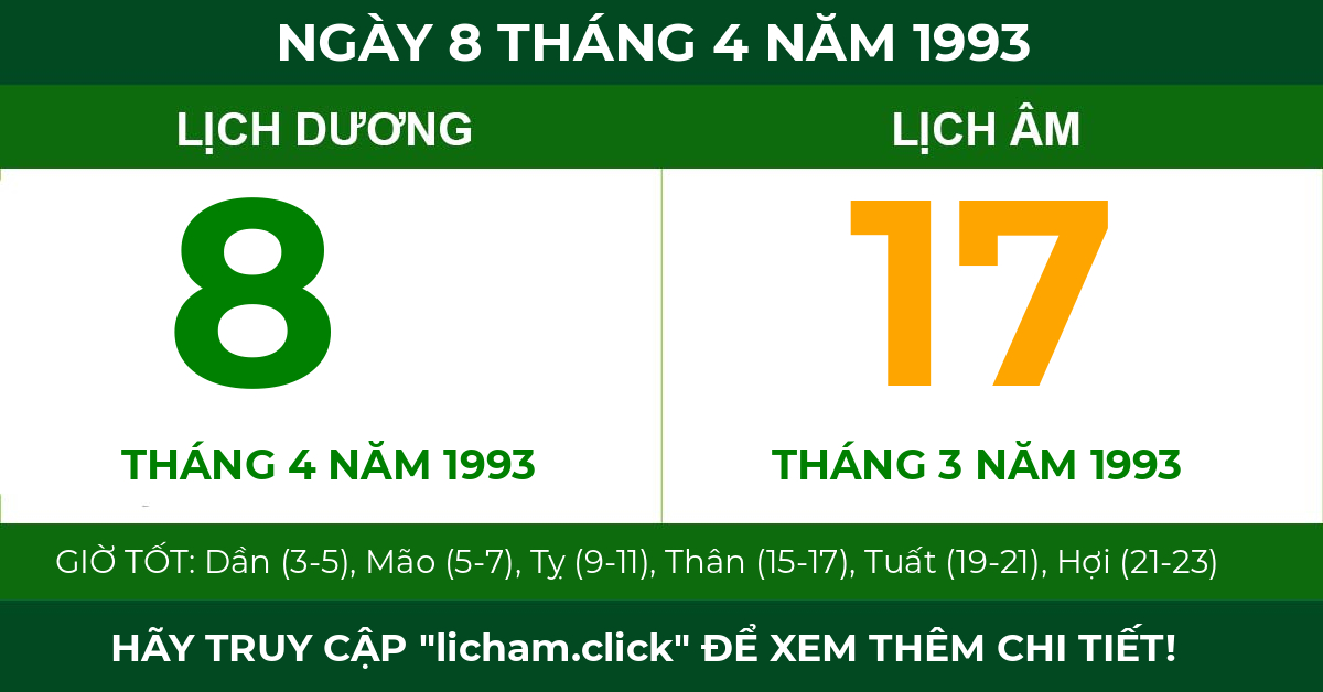lịch âm ngày 8 tháng 4 năm 1993