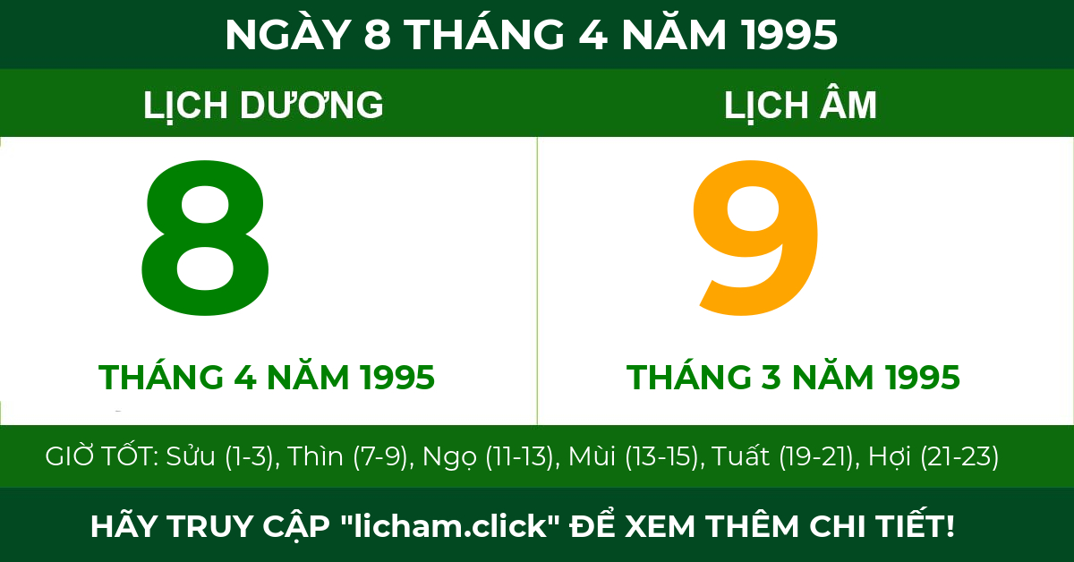 lịch âm ngày 8 tháng 4 năm 1995