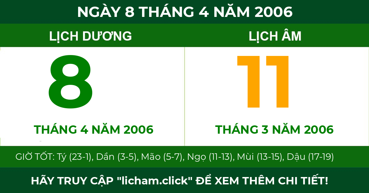 lịch âm ngày 8 tháng 4 năm 2006