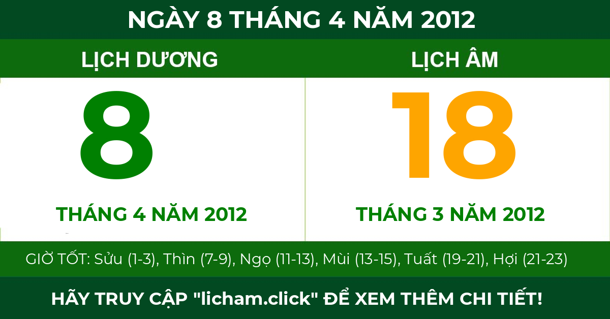 lịch âm ngày 8 tháng 4 năm 2012