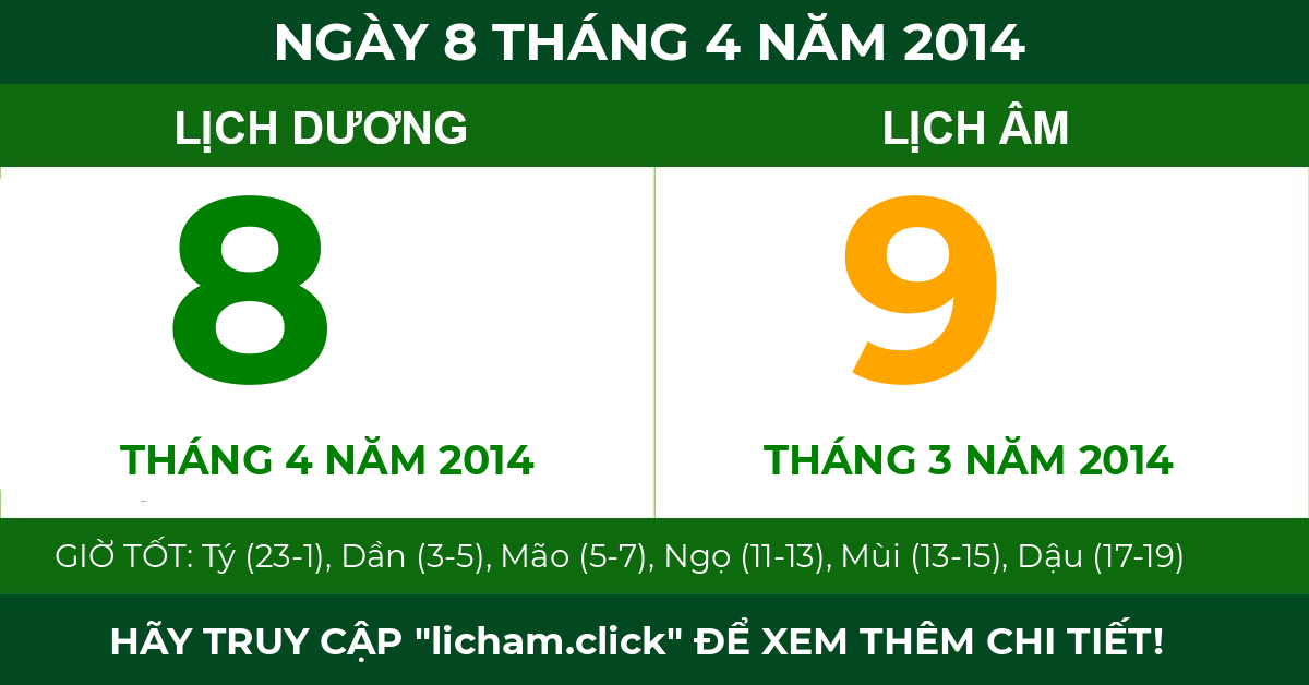 lịch âm ngày 8 tháng 4 năm 2014