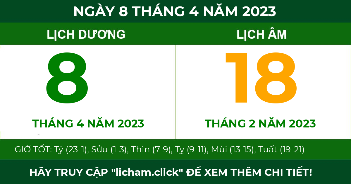 lịch âm ngày 8 tháng 4 năm 2023