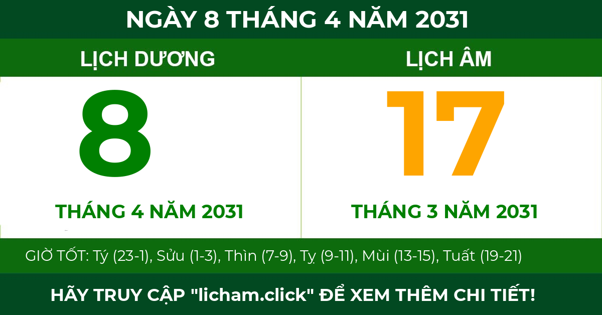 lịch âm ngày 8 tháng 4 năm 2031
