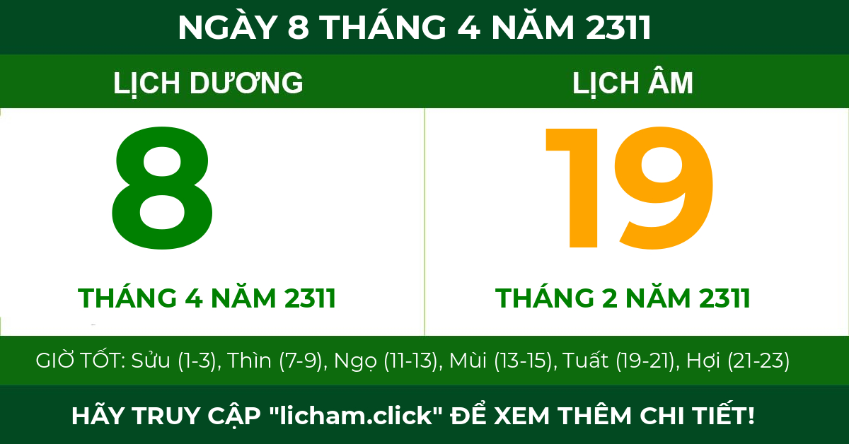 lịch âm ngày 8 tháng 4 năm 2311