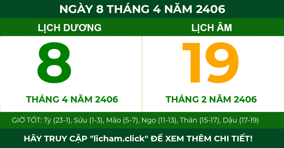 lịch âm ngày 8 tháng 4 năm 2406