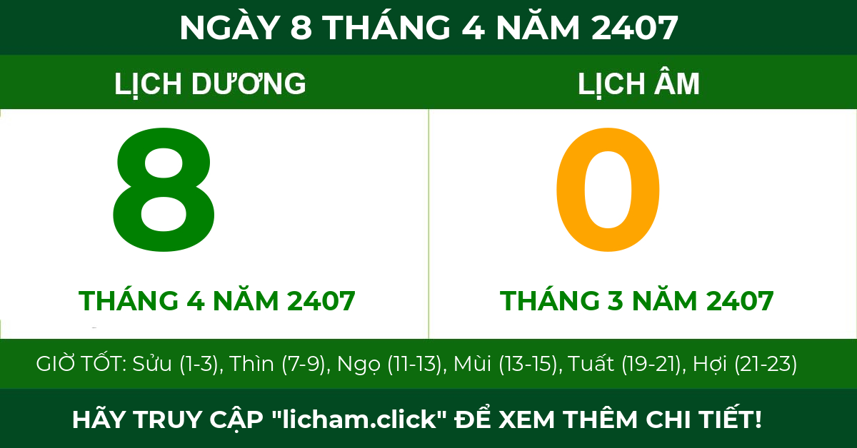 lịch âm ngày 8 tháng 4 năm 2407