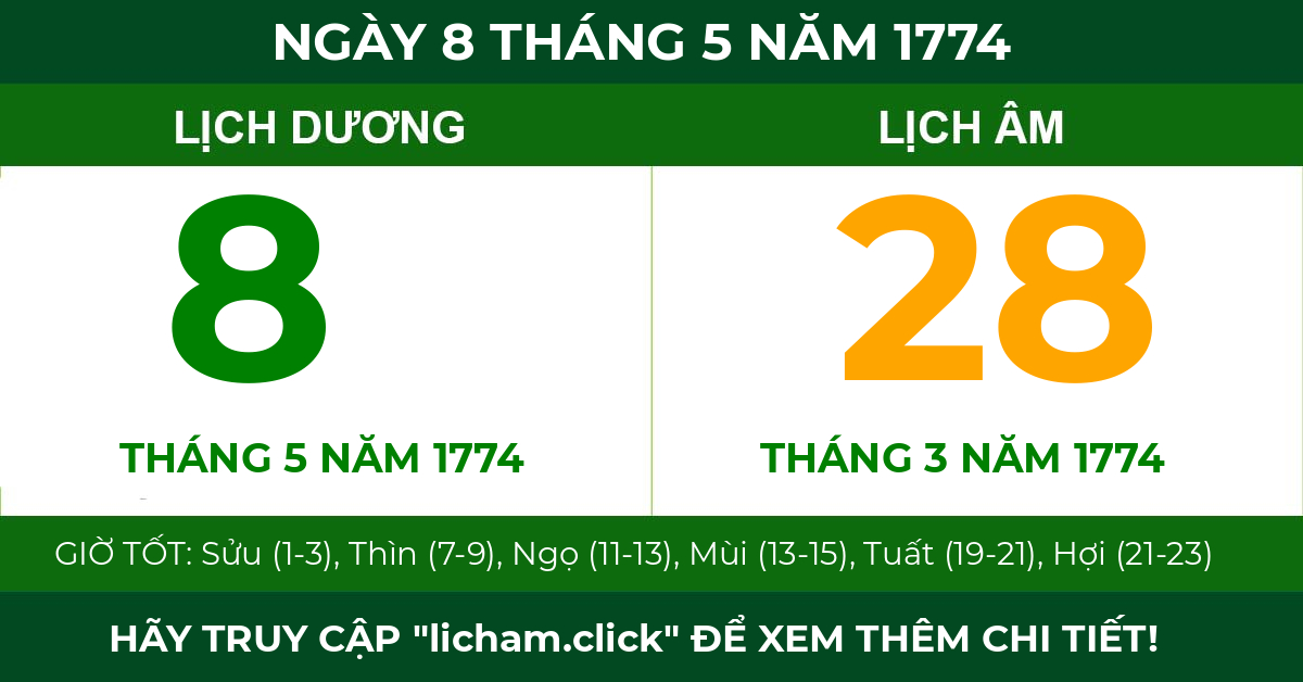lịch âm ngày 8 tháng 5 năm 1774