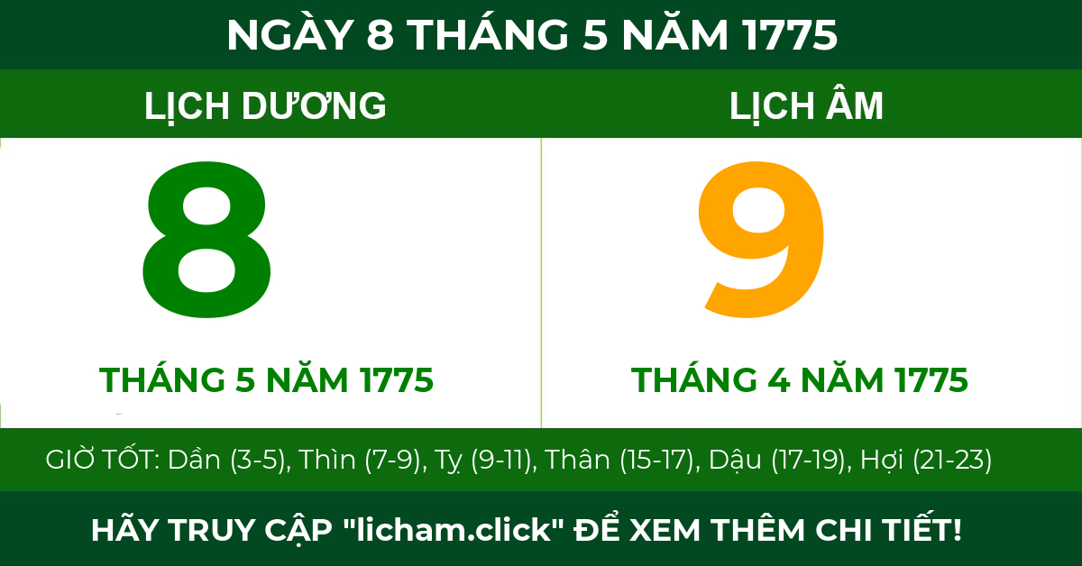 lịch âm ngày 8 tháng 5 năm 1775