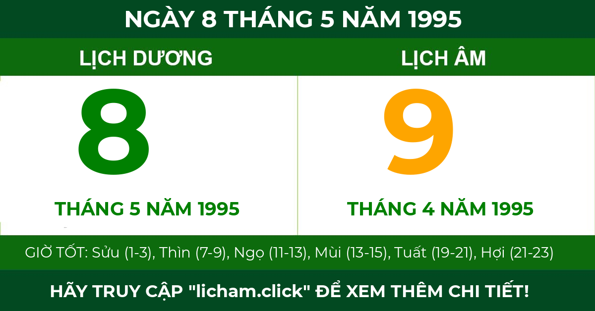 lịch âm ngày 8 tháng 5 năm 1995