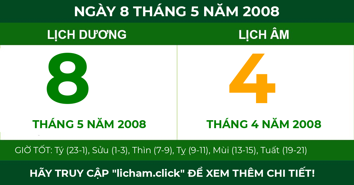 lịch âm ngày 8 tháng 5 năm 2008