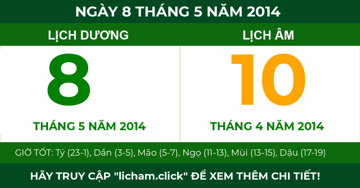 lịch âm ngày 8 tháng 5 năm 2014