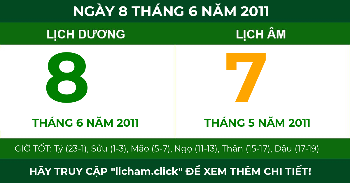 lịch âm ngày 8 tháng 6 năm 2011