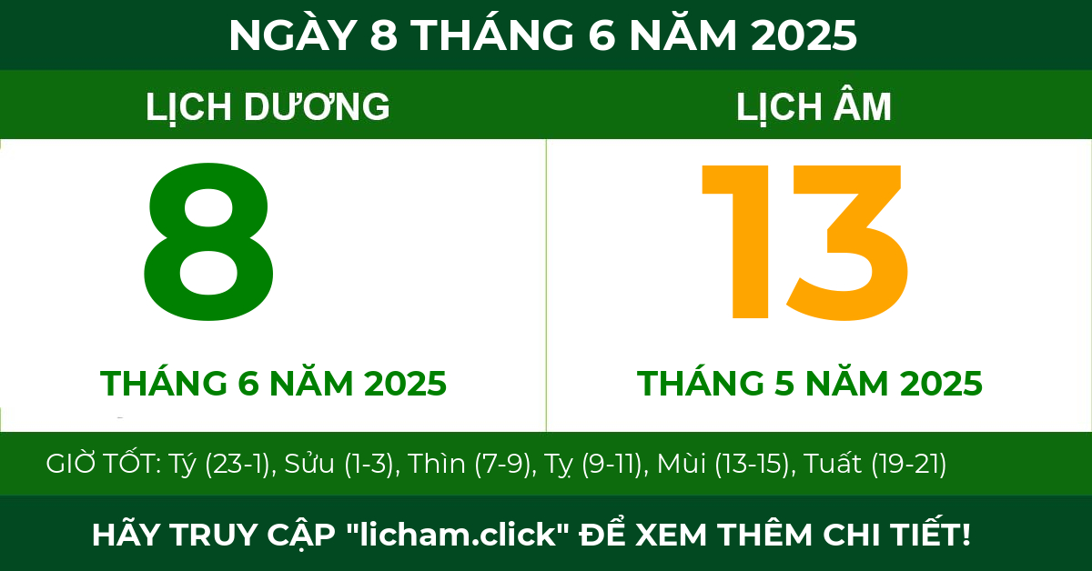 lịch âm ngày 8 tháng 6 năm 2025