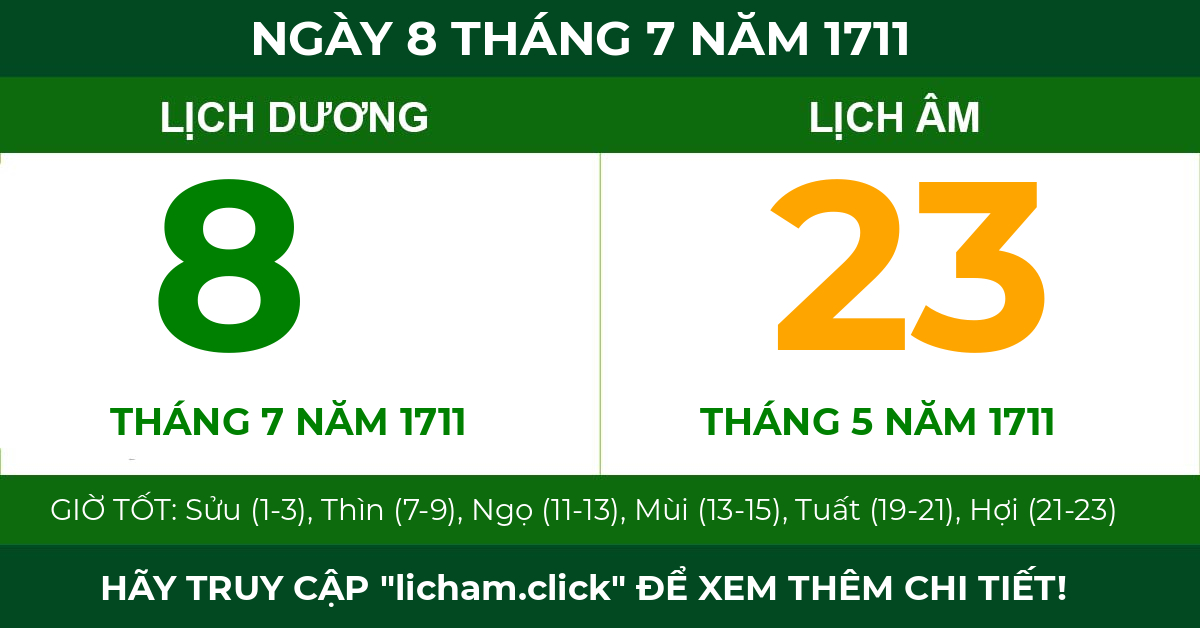 lịch âm ngày 8 tháng 7 năm 1711