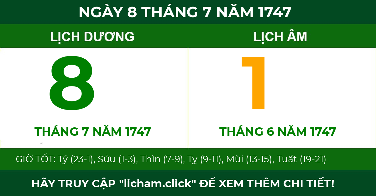 lịch âm ngày 8 tháng 7 năm 1747