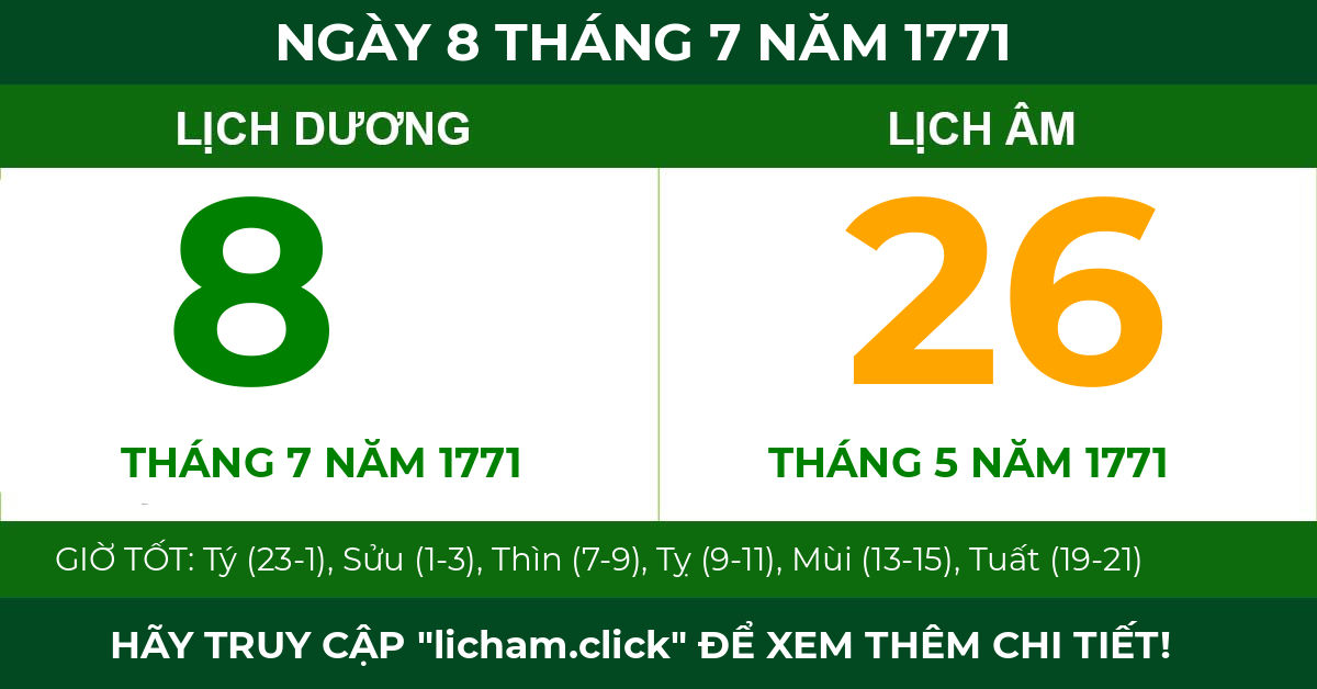 lịch âm ngày 8 tháng 7 năm 1771
