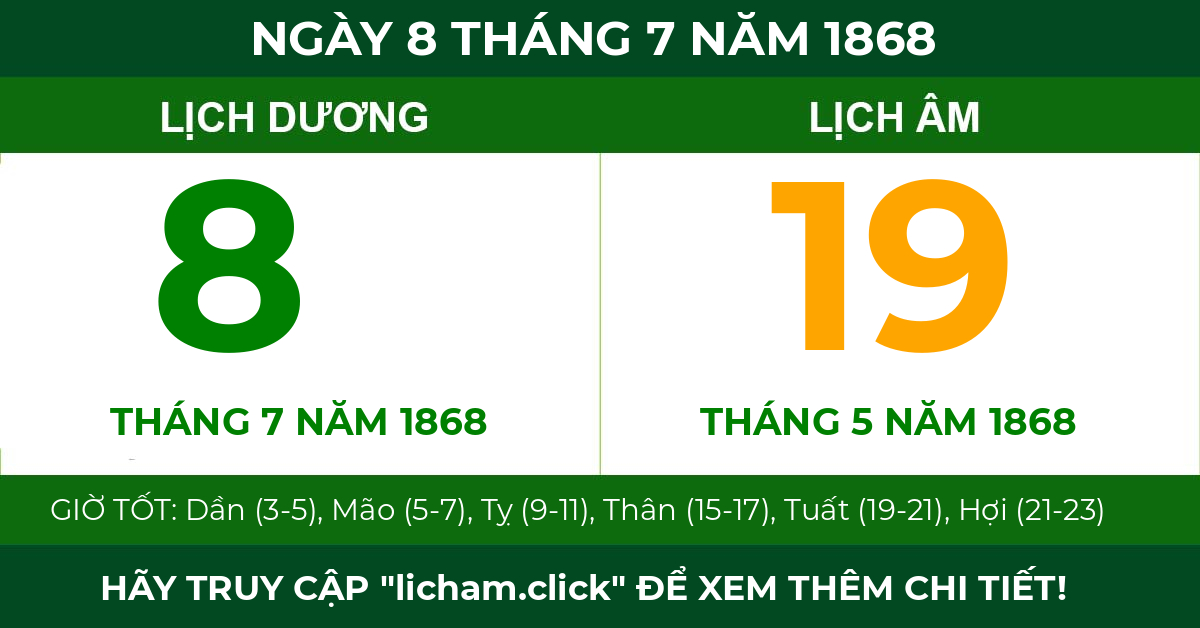 lịch âm ngày 8 tháng 7 năm 1868