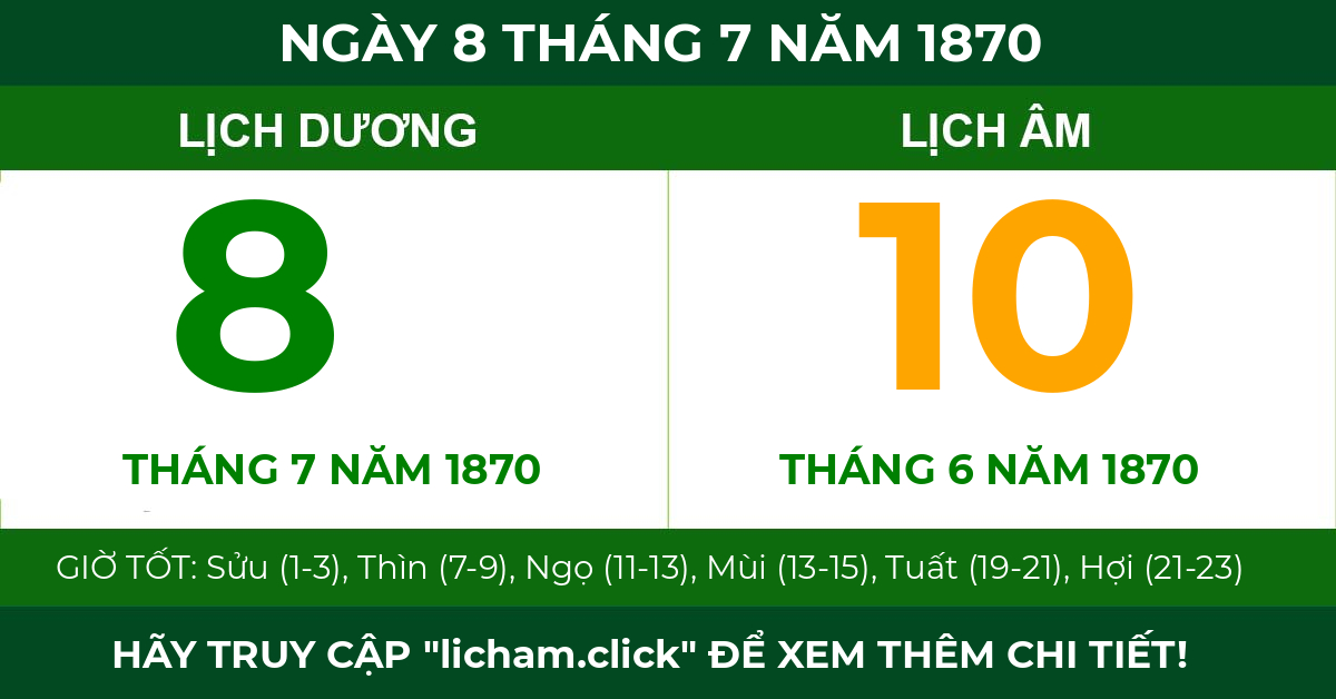 lịch âm ngày 8 tháng 7 năm 1870