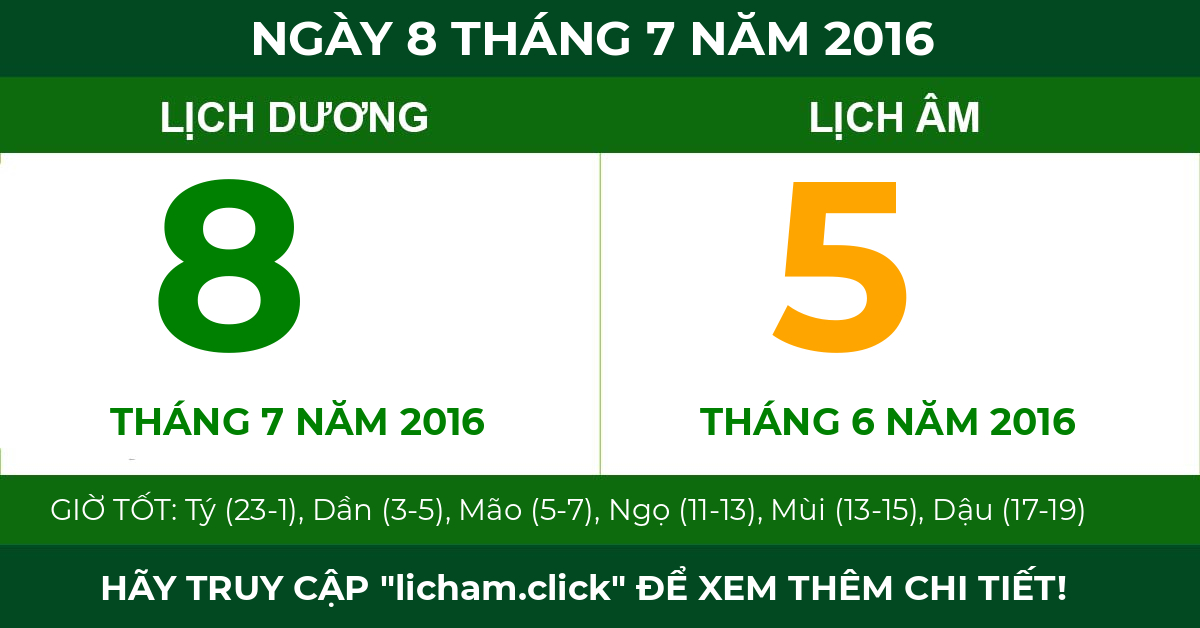 lịch âm ngày 8 tháng 7 năm 2016
