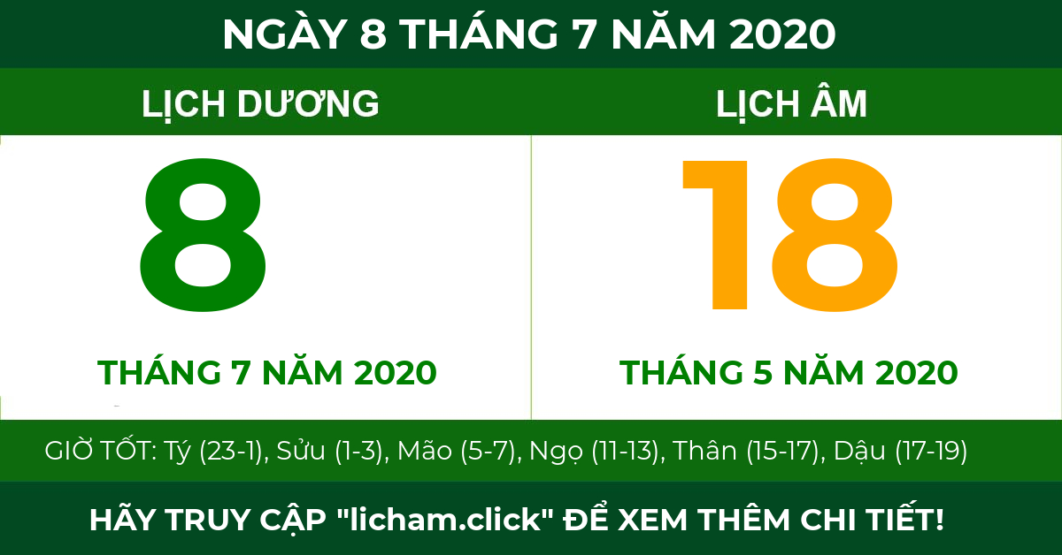 lịch âm ngày 8 tháng 7 năm 2020