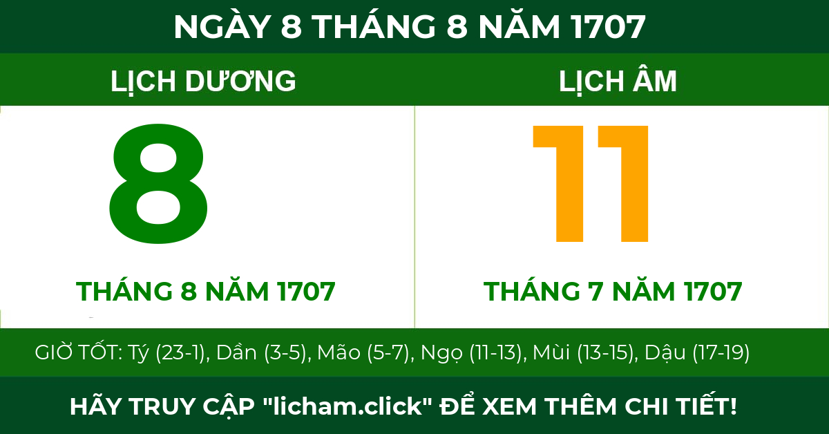 lịch âm ngày 8 tháng 8 năm 1707