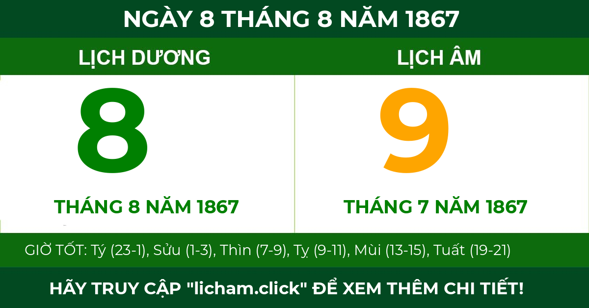 lịch âm ngày 8 tháng 8 năm 1867