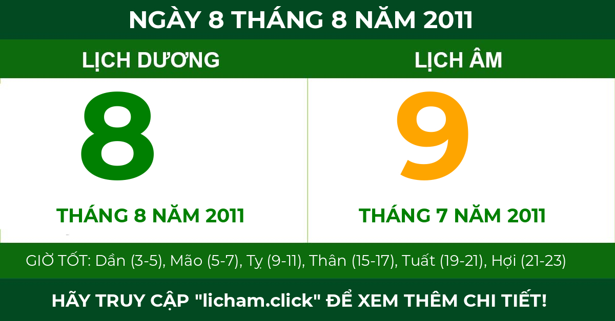 lịch âm ngày 8 tháng 8 năm 2011