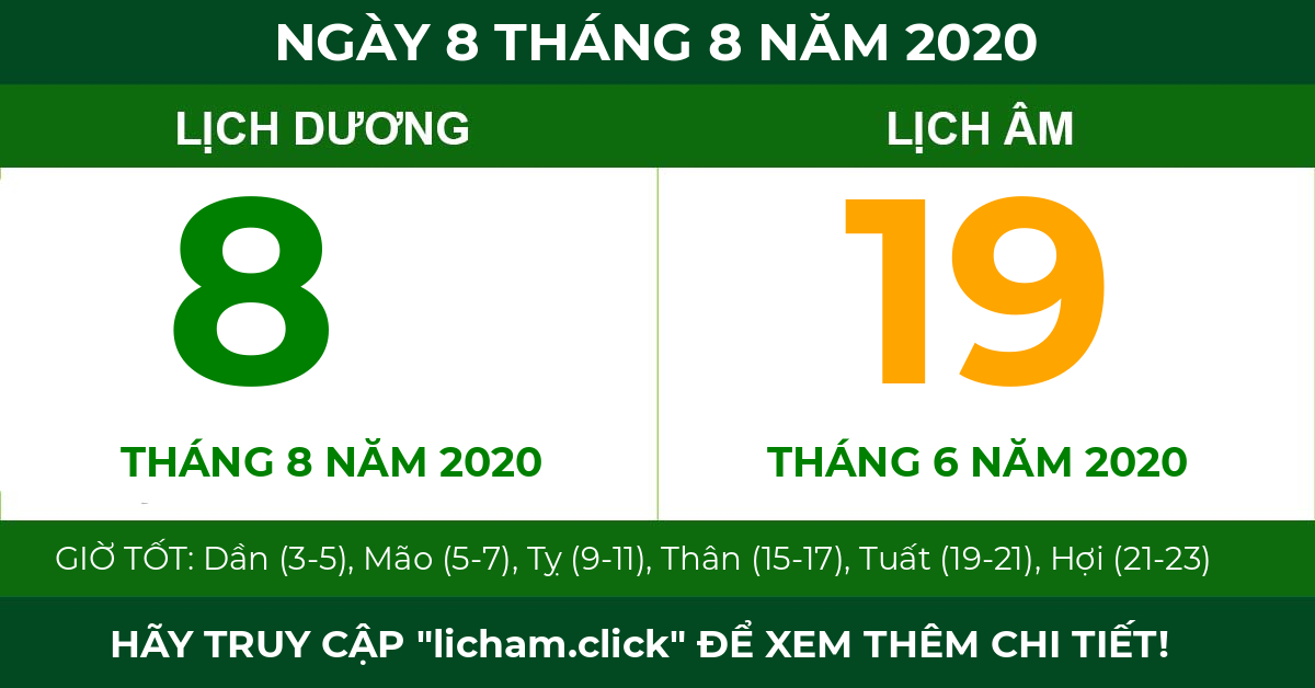lịch âm ngày 8 tháng 8 năm 2020